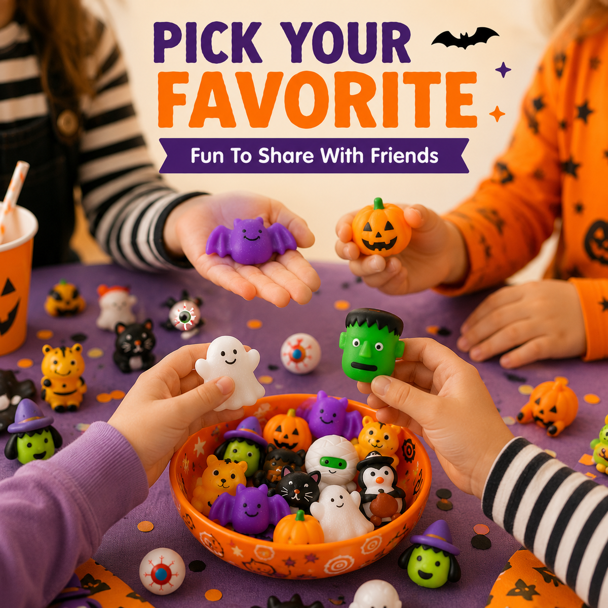 ๐ 100PCS Halloween Mochi Squishy Toys โ Cute Sensory Party Favors & Goodie Bag Fillersโจ