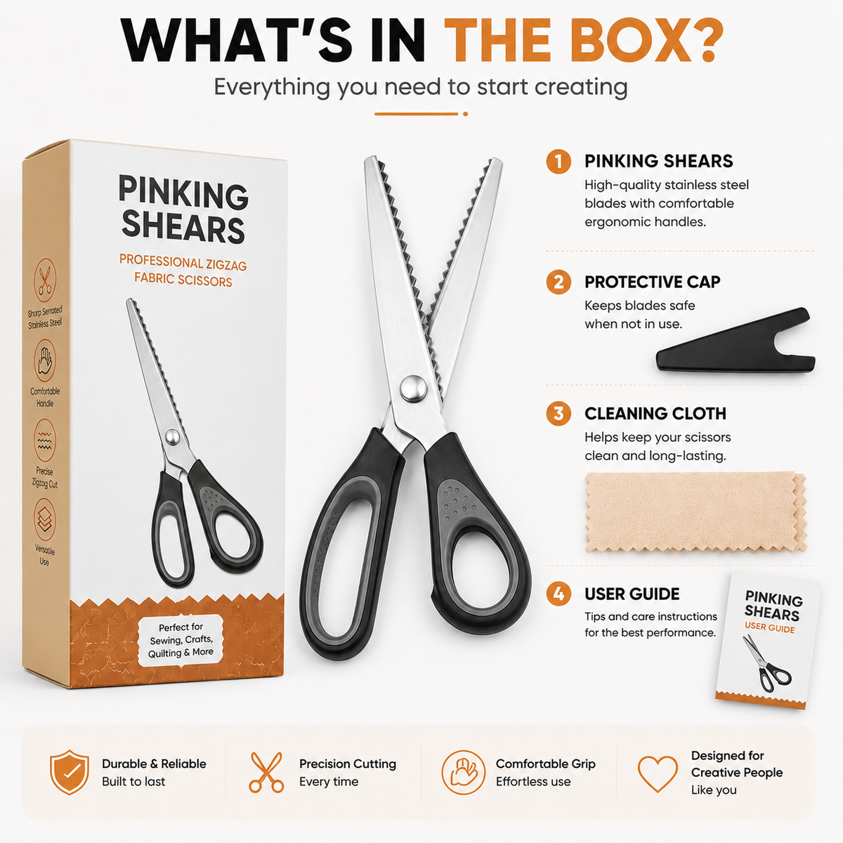 Professional Pinking Shears – Sharp Serrated Fabric Scissors for Clean Zigzag Edges