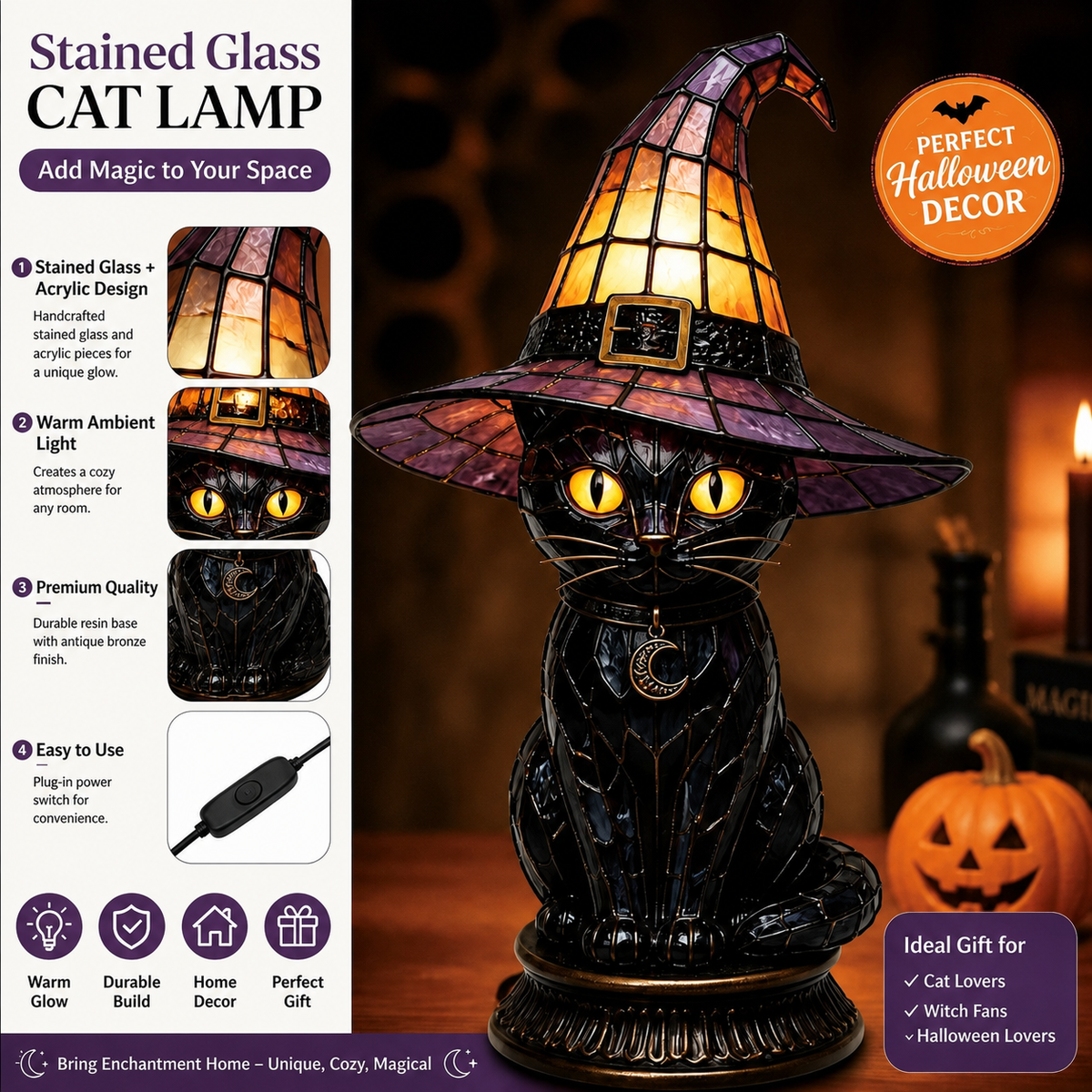 🔥 50% OFF——Magical Black Cat Witch Lamp 🐈⬛✨