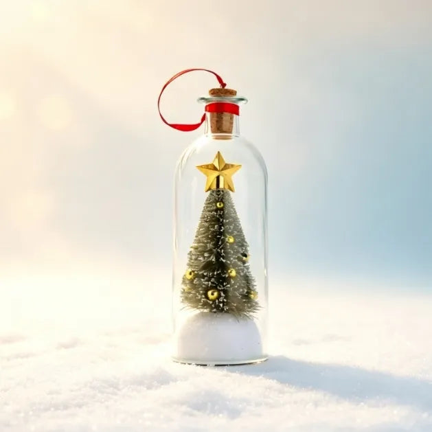 Recordable Christmas Message in a Bottle Ornament 8 Inch Voice Recording Holiday Keepsake with Playback Snowy Christmas Tree Scene Glass Bottle Decoration for Tree Home and Gift