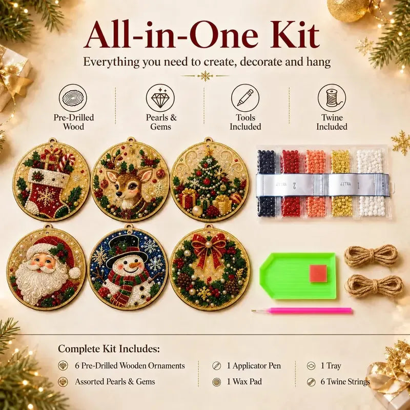 ⏳ Last Day 49% OFF – 🎄Beginner-Friendly Christmas Pearl & Gem Diamond Painting DIY Kit | 6 Festive Ornament Designs with Sparkling Pearls, Faceted Gems & 3D Layered Detail 💕