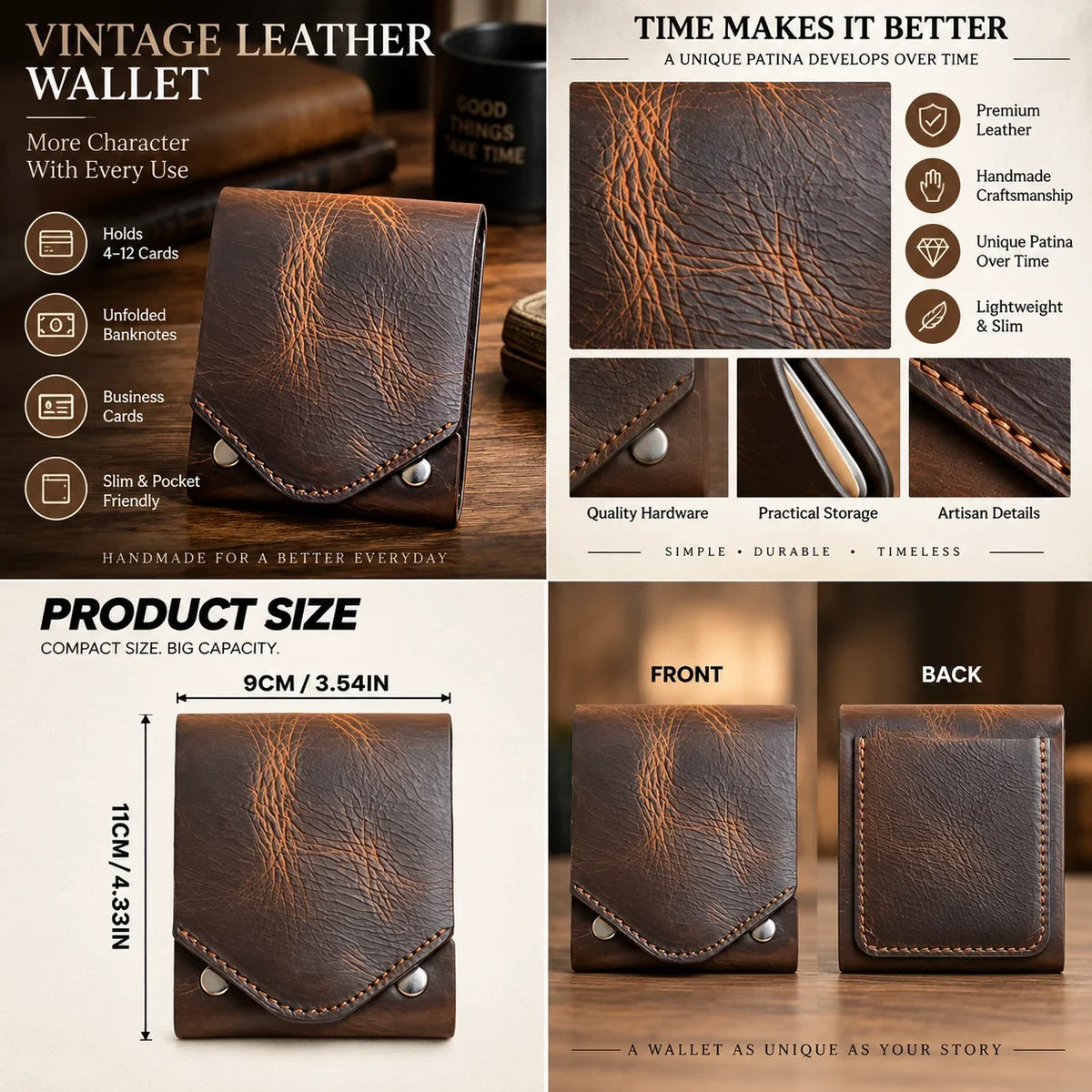 🎁Vintage Handmade Leather Wallet With Business Card Holder