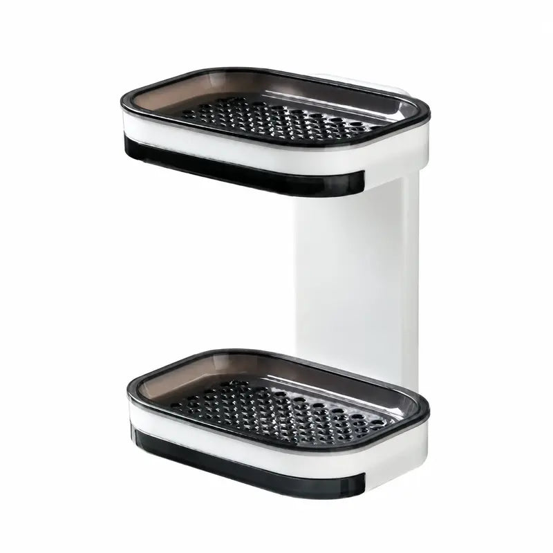 Wall-Mounted Double Soap Holder with Drain Tray – No-Drill Bathroom Organizer