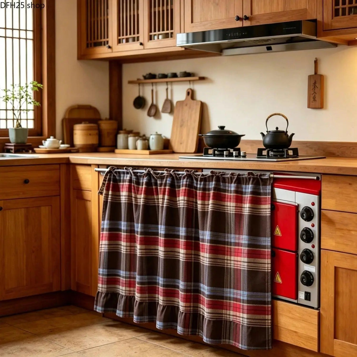 2026 Farmhouse-Style Stove Curtain, Gingham Grid Ruffle-Edge Tier Curtains, Rural Short Window Valance, Home Kitchen Dust Cover, Plaid Floral Window Treatments, Aesthetic House Decor, Unique Room Decor