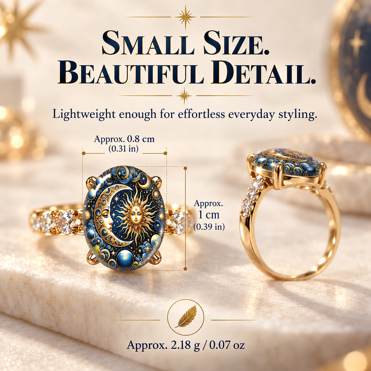 Sun & Moon Celestial Gold Ring – Vintage Cosmic Oval Jewelry