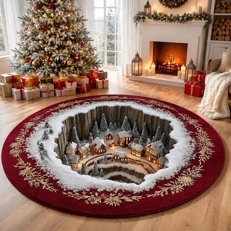 đŻđ3D Christmas Gnome Optical Illusion Round Rug | Fun Festive Home Decor MustâHaveâđ đ