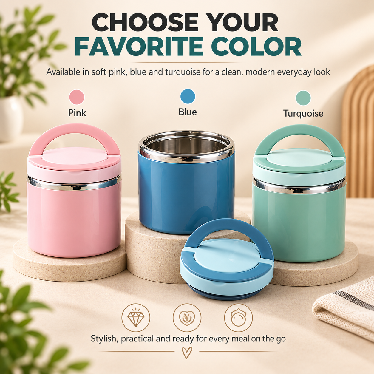 Insulated Stainless Steel Lunch Container with Carry Handle – Leak-Resistant Thermal Food Jar