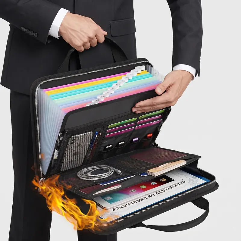 π₯ Fire-Resistant Document Organizer Bag β Large Capacity A4 File Storage Case
