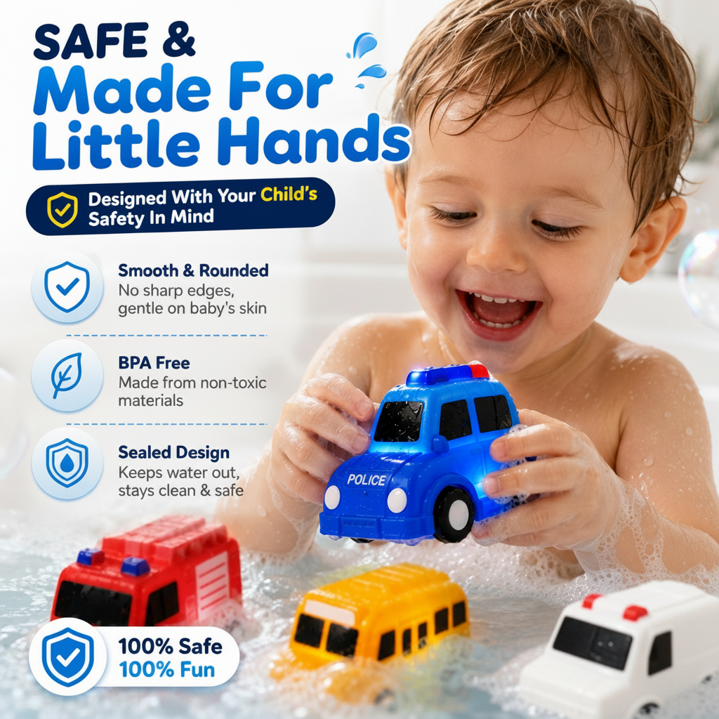 π 6PCS Water-Activated Light-Up Bath Toy Cars β Traffic & Construction Vehicles for Kids