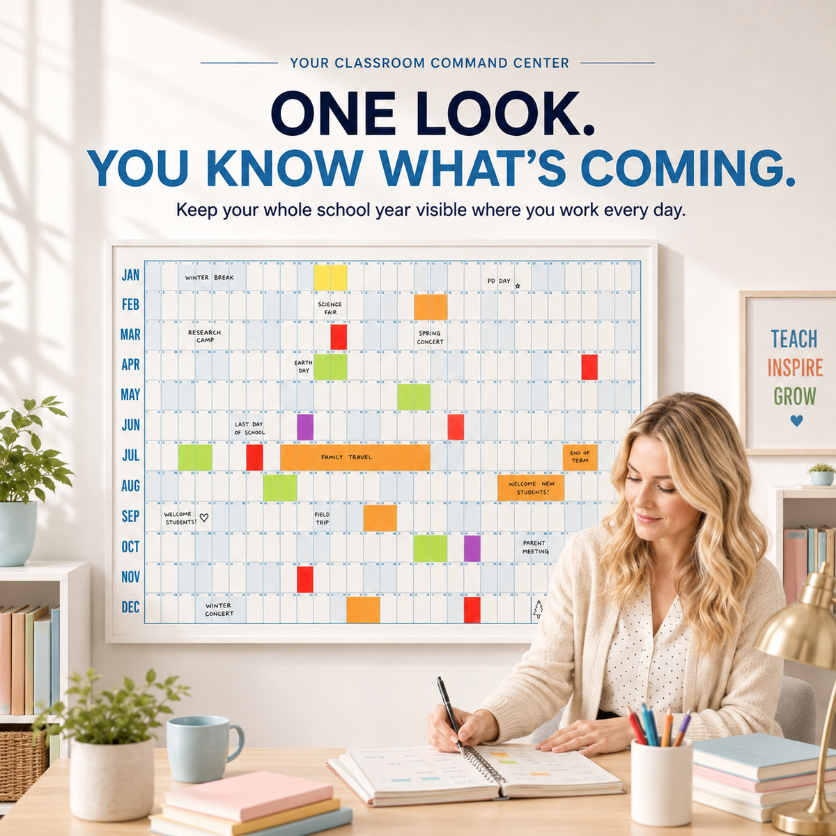šTeacherās Giant School Year Wall Calendar | See 12 Months at a Glance