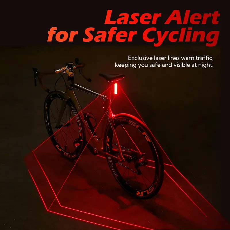 Unisex Smart Bike Tail Light - 3.15in, 5 LED, Laser Indicator