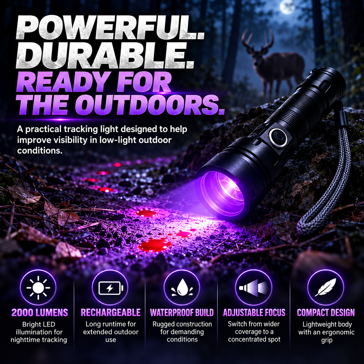 🔦 Blood Tracking Flashlight – Rechargeable Hunting Light For Outdoor Tracking
