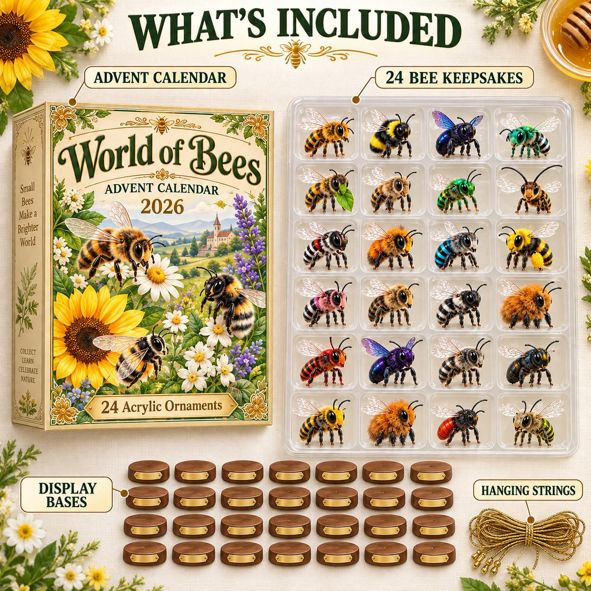World of Bees 2026 Advent Calendar | 24 Unique Acrylic Ornaments ๐