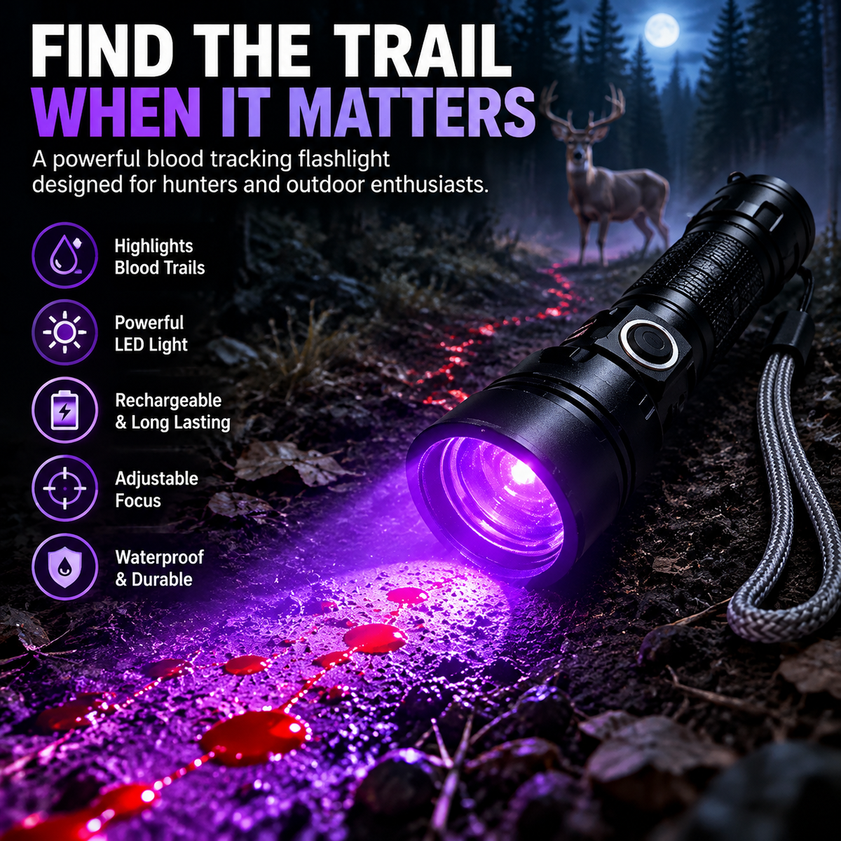 🔦 Blood Tracking Flashlight – Rechargeable Hunting Light For Outdoor Tracking