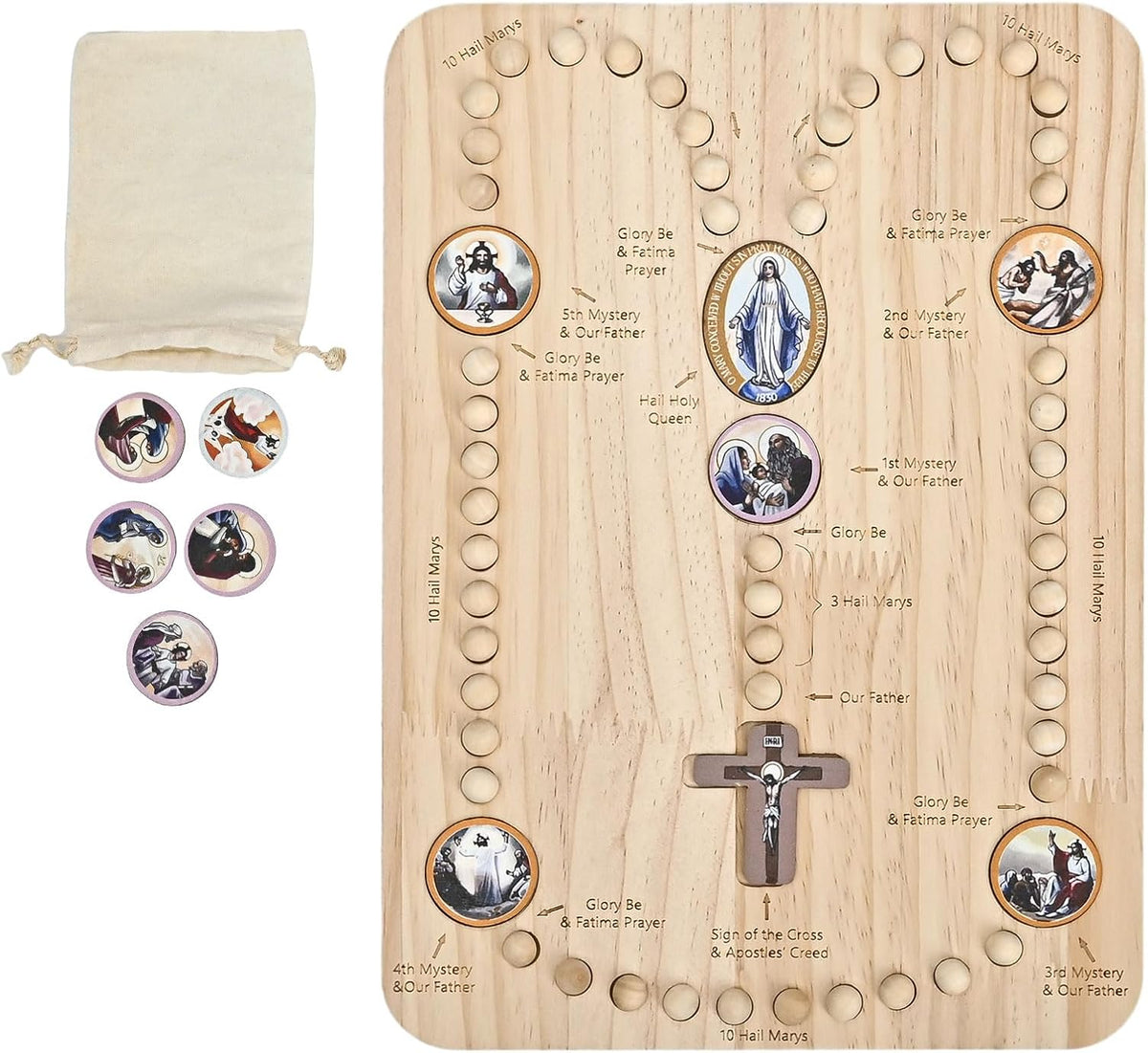👨‍👩‍👧 FAMILY ROSARY PRAYER KIT | Wooden Prayer Board for Children & Adults with Beads and Guided Prayer Path