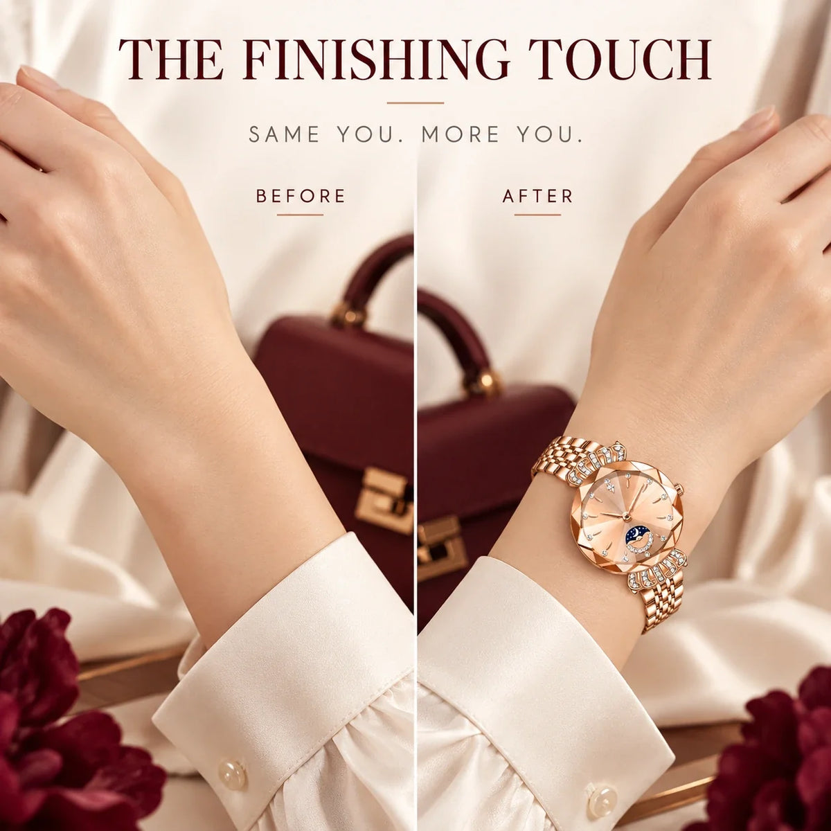 👑✨ Luxurious Rose Gold Crystal Quartz Watch – Diamond Cut Vintage Wristwatch