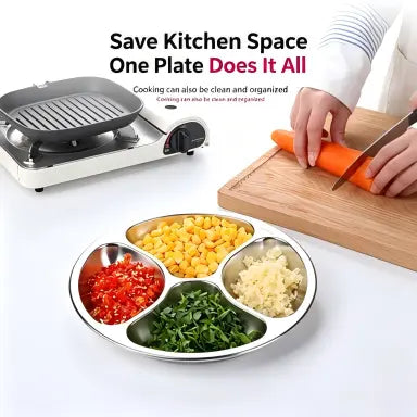 4-Compartment Stainless Steel Divided Plate, Reusable Food Prep Tray ✅