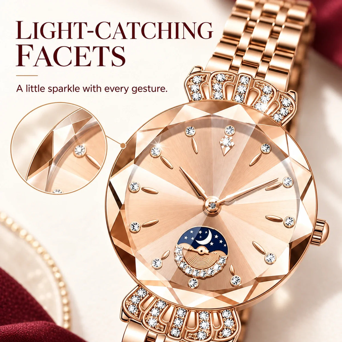 👑✨ Luxurious Rose Gold Crystal Quartz Watch – Diamond Cut Vintage Wristwatch