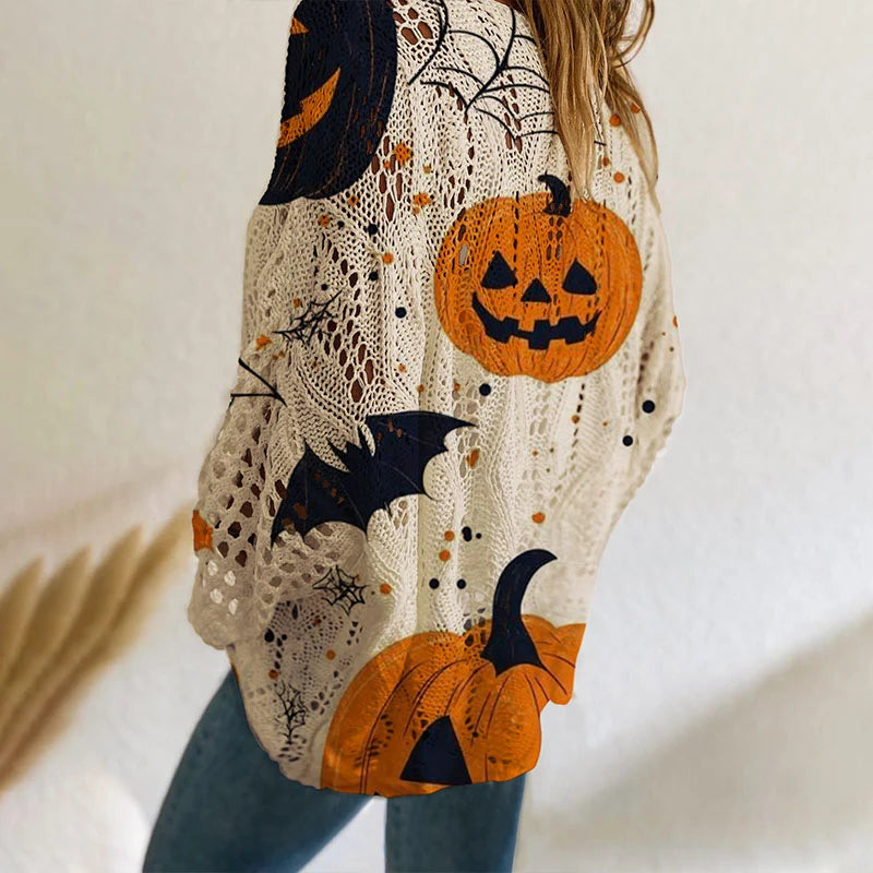 Halloween-print cut-out long-sleeve top