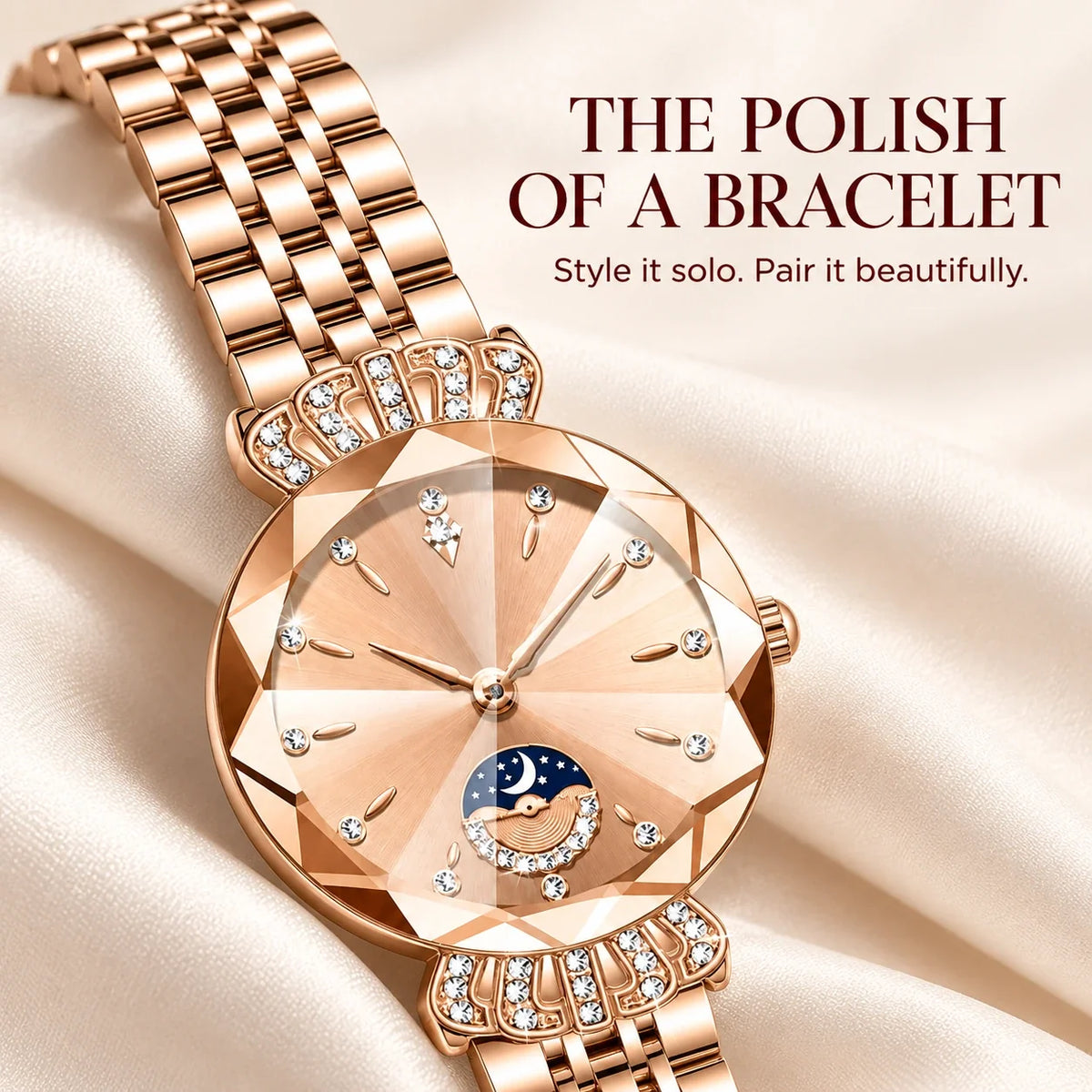 👑✨ Luxurious Rose Gold Crystal Quartz Watch – Diamond Cut Vintage Wristwatch