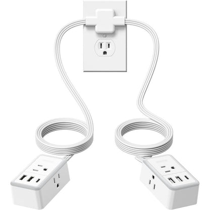 Twin Extension Cord Splitter 12 FT, with 6ft Dual Extension Cord on Each Side 3 Widely Outlets, Double Extension Cord for Home Office Dorm Room