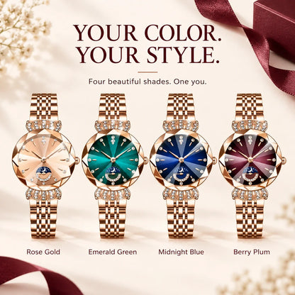 👑✨ Luxurious Rose Gold Crystal Quartz Watch – Diamond Cut Vintage Wristwatch