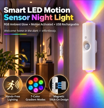✨Smart LED Motion Sensor Night Light • Dimmable RGB Magnetic Wall Lamp • USB Rechargeable