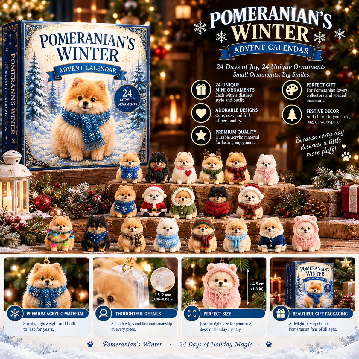 Winter Pomeranian Advent Calendar 2026 – 24 Acrylic Charms