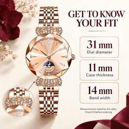 👑✨ Luxurious Rose Gold Crystal Quartz Watch – Diamond Cut Vintage Wristwatch