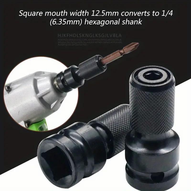 2 PCS 1/2 inch Square Drive to 1/4 inch Hex Female Socket Adapter Converter Chuck Adapter