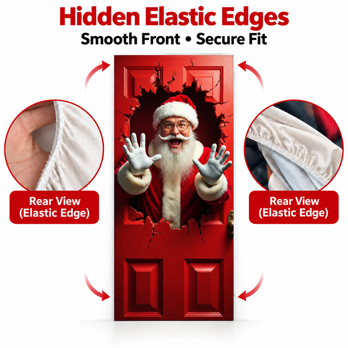 Christmas Door Cover - Stretch Fit Santa & Reindeer Door Decoration with 4-Side Elastic Edges🎅