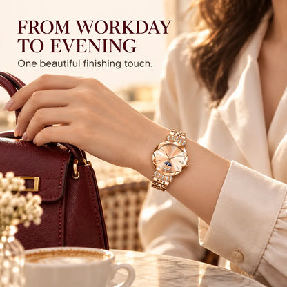 👑✨ Luxurious Rose Gold Crystal Quartz Watch – Diamond Cut Vintage Wristwatch