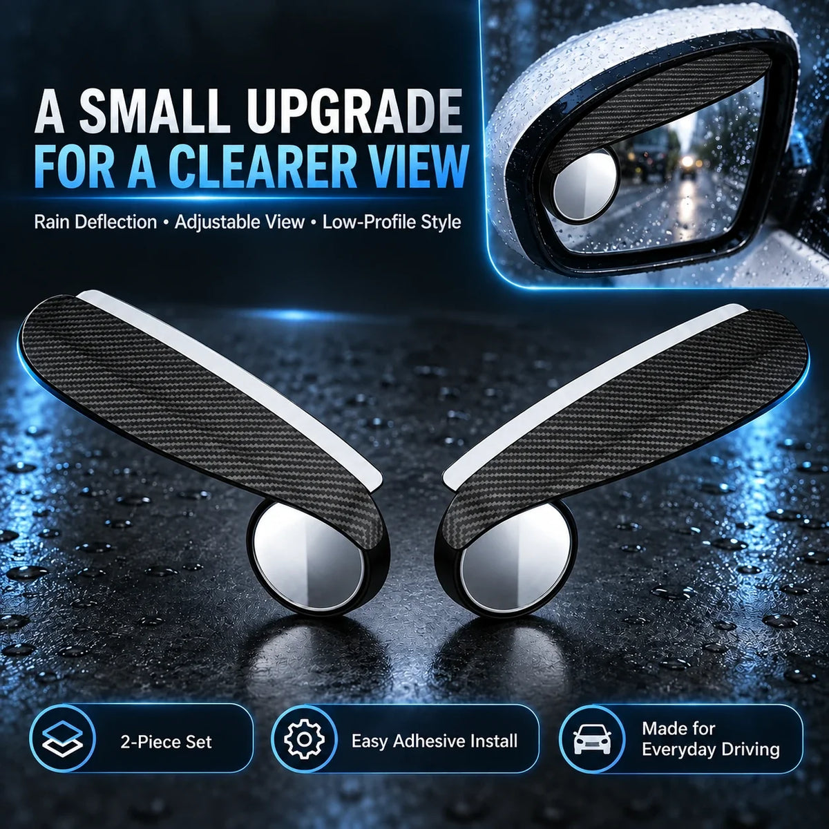 Car Rearview Mirror Rain Visor with Adjustable Blind Spot Mirror