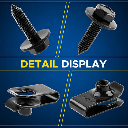 ⚙️1/4'' Body Bolts & U-Nut Clips Kit, Universal Automotive Fender Bumper Splash Shield Fastener Retainer Set