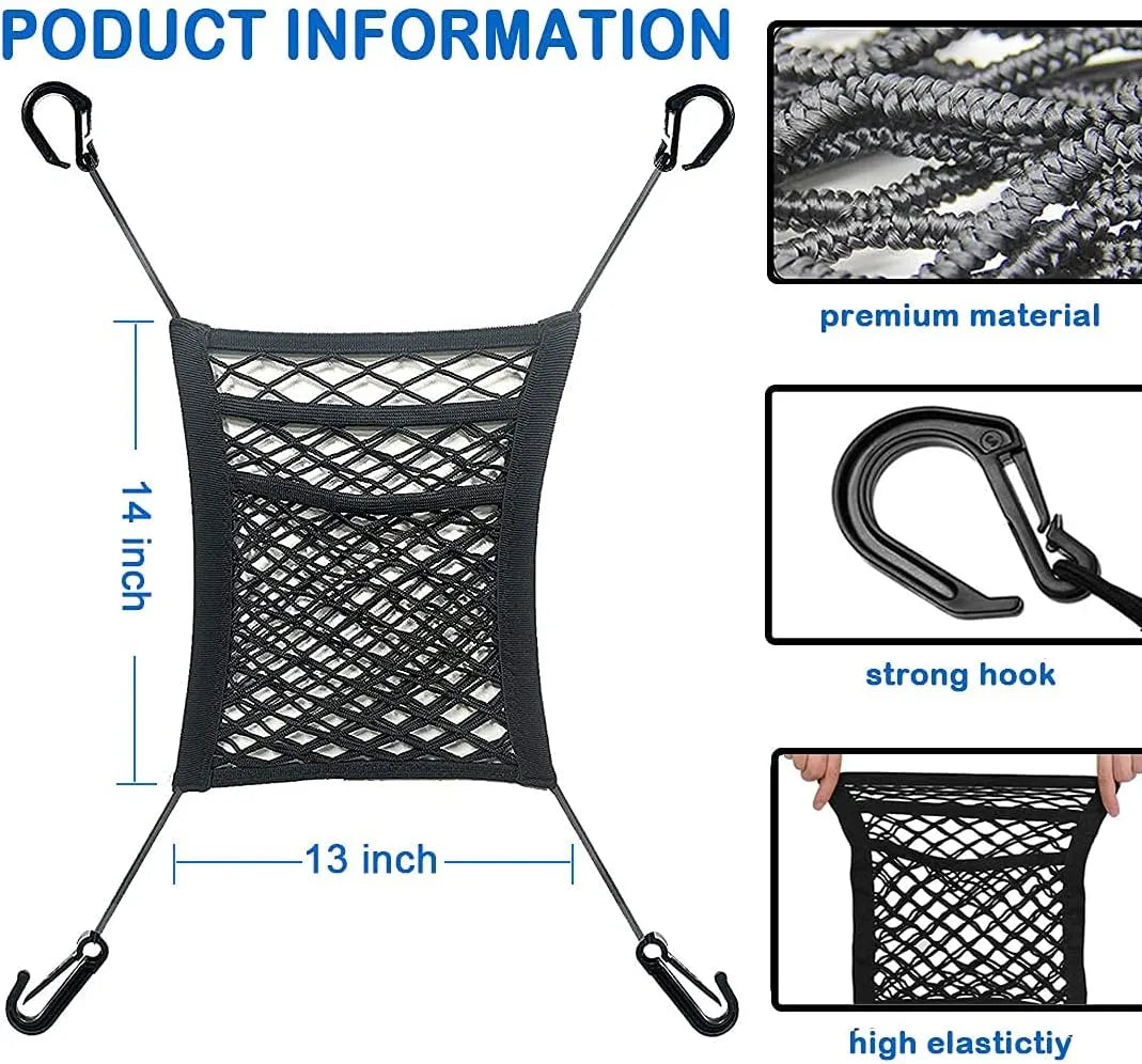 2(Pcs)Upgraded Stretch Car Seat Mesh Storage Net | Backseat Pet & Child Safety Barrier