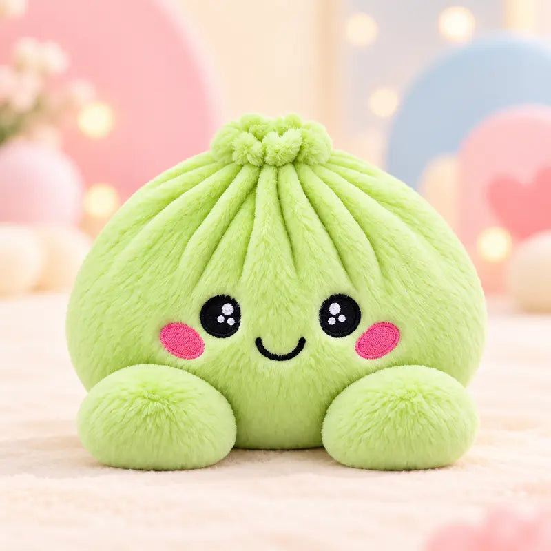 Cute Plush Stuffed Dumpling Squishies with Bamboo-Style Steamer Basket, Big Rainbow Squishy Toy