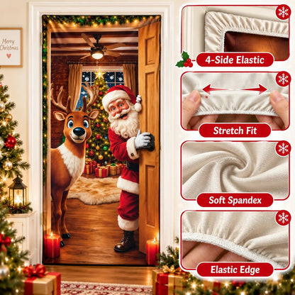 Christmas Door Cover - Stretch Fit Santa & Reindeer Door Decoration with 4-Side Elastic Edges🎅 - image 7