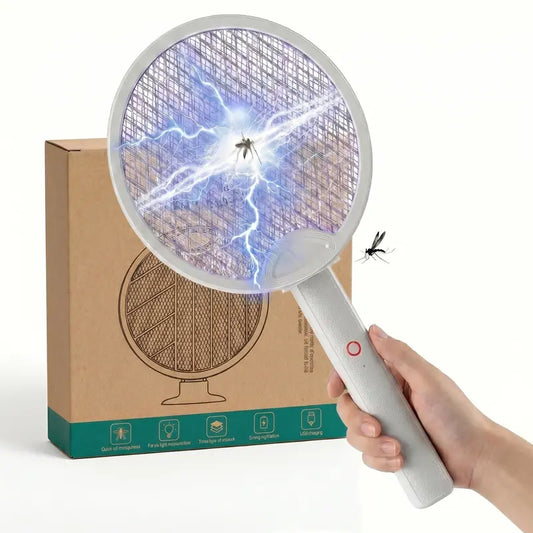 Foldable Electric Fly Swatter Racket 3000V – USB Rechargeable 2-in-1 Bug Zapper & UV Mosquito Trap, 1200mAh