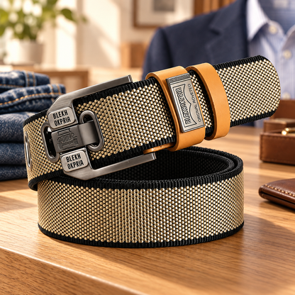 Men's Classic Woven Belt – Adjustable Metal Buckle, Durable Textured Strap