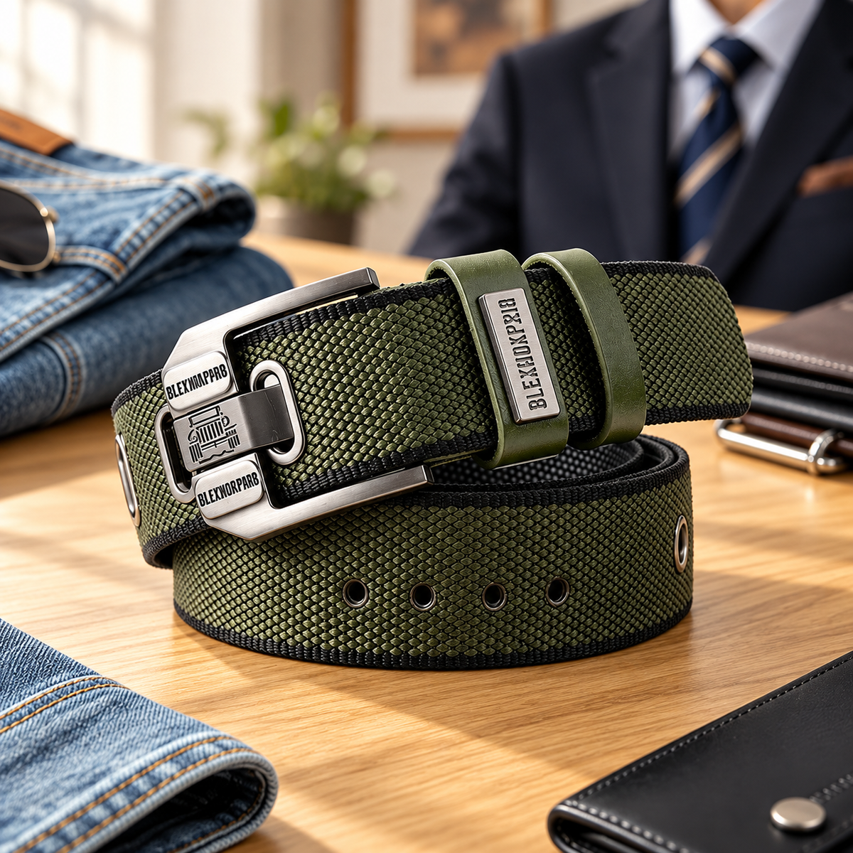 Men's Classic Woven Belt – Adjustable Metal Buckle, Durable Textured Strap
