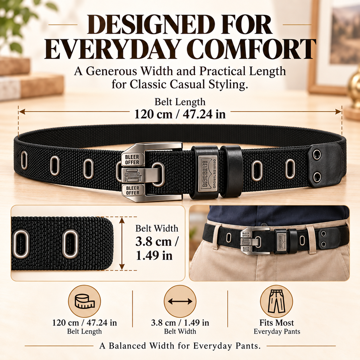Men's Classic Woven Belt – Adjustable Metal Buckle, Durable Textured Strap