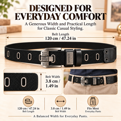 Men's Classic Woven Belt – Adjustable Metal Buckle, Durable Textured Strap