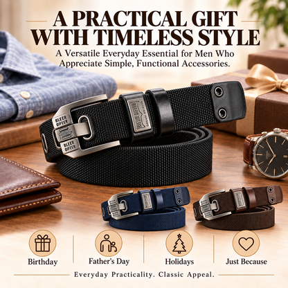Men's Classic Woven Belt – Adjustable Metal Buckle, Durable Textured Strap