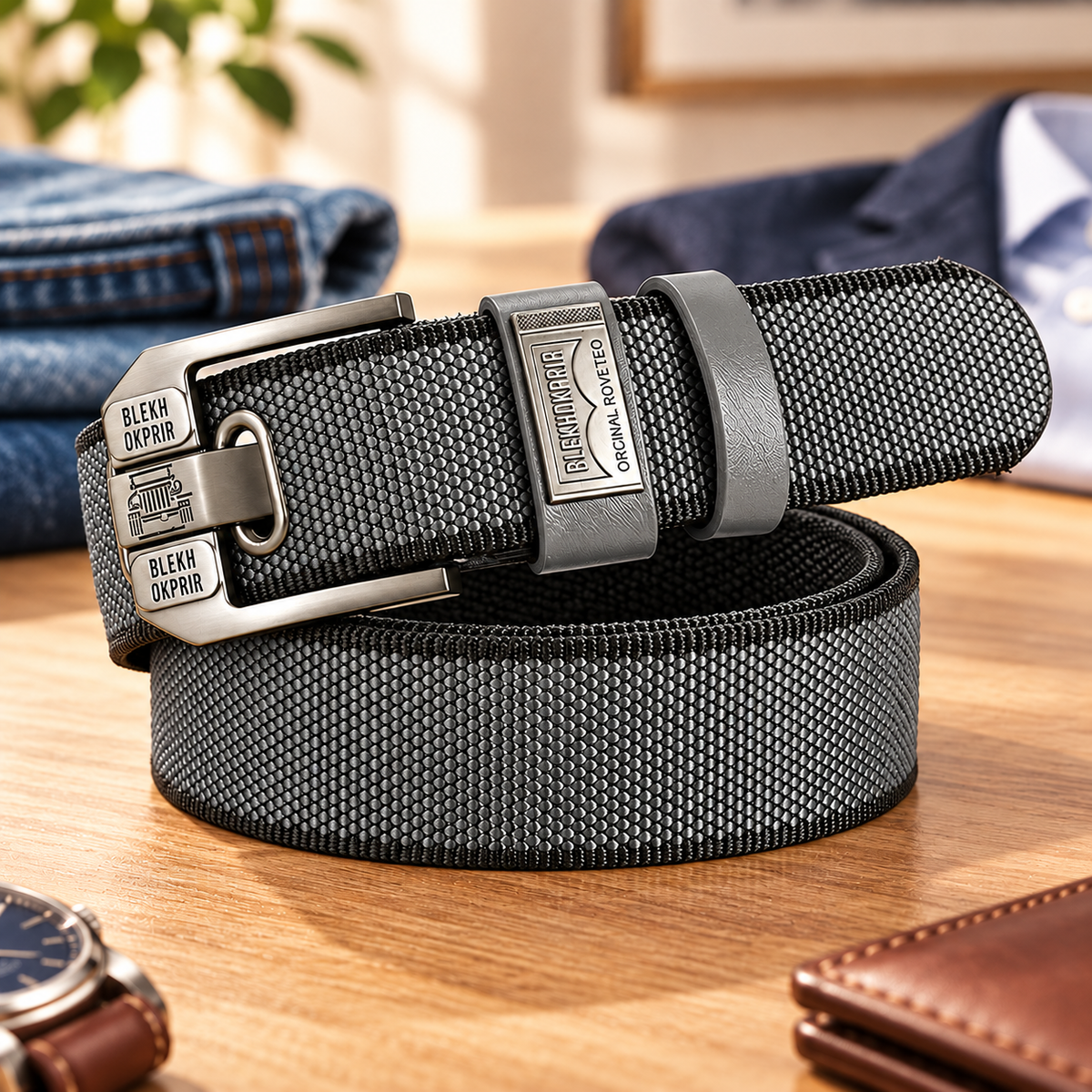 Men's Classic Woven Belt – Adjustable Metal Buckle, Durable Textured Strap