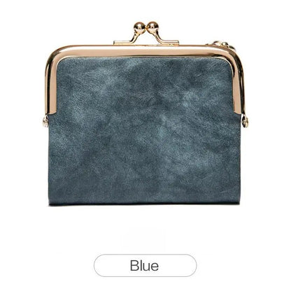 Vintage Kiss-Lock Women’s Compact Wallet – RFID Blocking Bifold with Card Slots, Coin Pocket & Zipper Storage