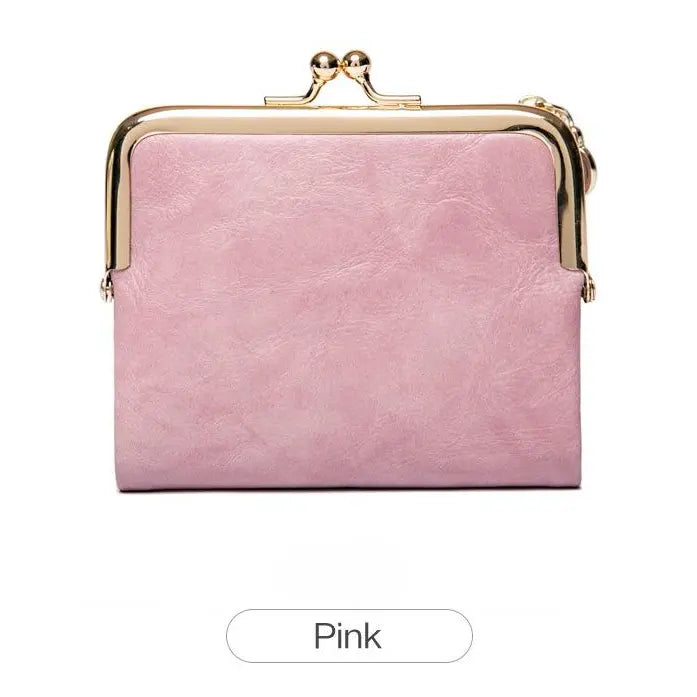 Vintage Kiss-Lock Women’s Compact Wallet – RFID Blocking Bifold with Card Slots, Coin Pocket & Zipper Storage