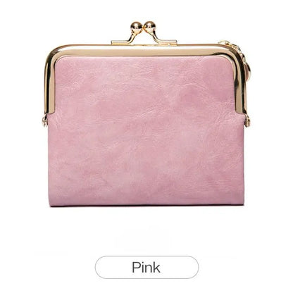 Vintage Kiss-Lock Women’s Compact Wallet – RFID Blocking Bifold with Card Slots, Coin Pocket & Zipper Storage