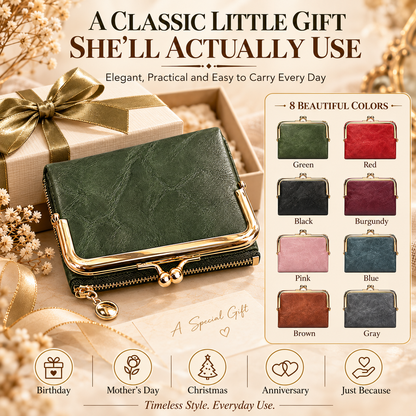 Vintage Kiss-Lock Women’s Compact Wallet – RFID Blocking Bifold with Card Slots, Coin Pocket & Zipper Storage