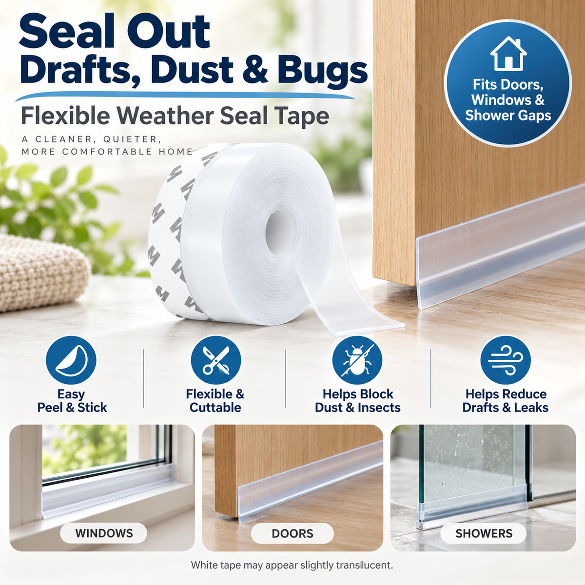 Adhesive Weather Stripping Tape — All-Season Door & Window Draft Stopper