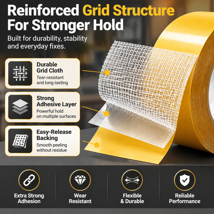 🔥 Heavy-Duty Double-Sided Grid Tape – Strong Hold, Easy Tear & Clean Removal